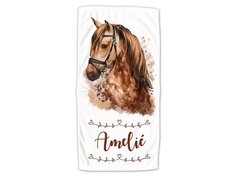 Serviette cheval fille personnalisée avec nom, serviette de bain câline pour enfants, serviette de douche, serviette de plage, cadeau personnalisé image 1