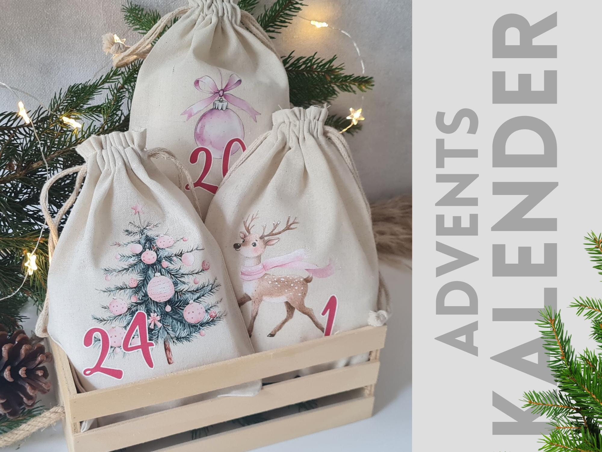 Bandezid Adventskalender Säckchen Set – 10 Stück, 8x10 Cm, Jute-Stoff, Mit Zugband, Zum Selbstbefüllen