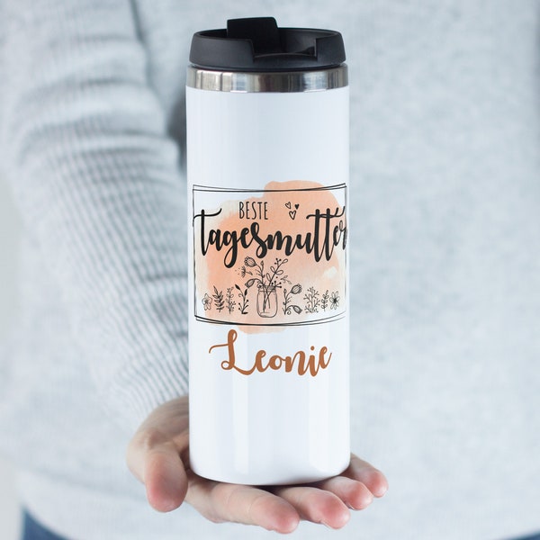 Cadeau gastouder | Koffiemok gepersonaliseerd met naam coffee to go mok thermische mok roestvrij staal geïsoleerd afscheidscadeau thanksgiving