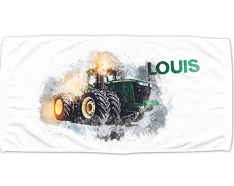 Handdoek kinderen gepersonaliseerd met naam, tractor tractor voor jongens, knuffelige badhanddoek douchehanddoek strandhanddoek, gepersonaliseerd cadeau