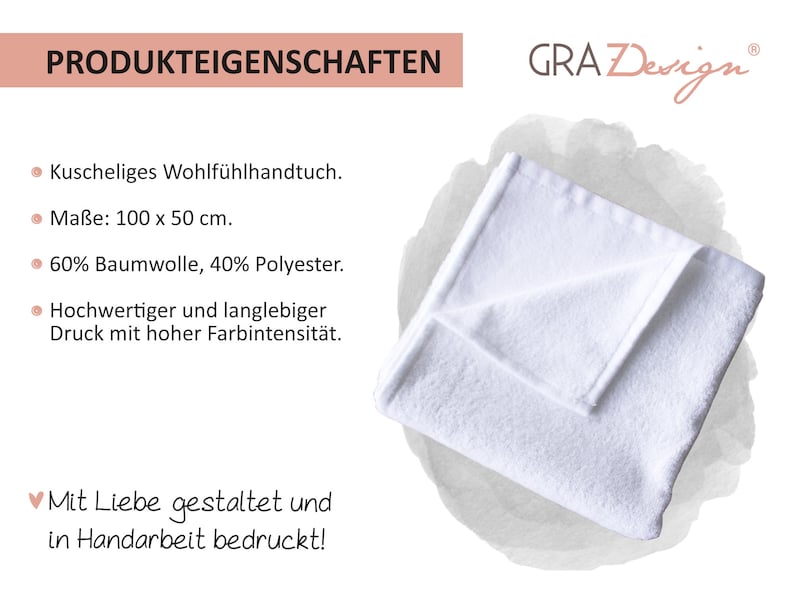 May include: White bath towel with a soft, fluffy texture. The towel is folded in half and measures 40 inches by 60 inches. It is made of 60% cotton and 40% polyester. The text "GRA Design" is visible in the upper right corner of the image.