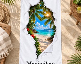 Toalla personalizada con nombre, diseño de playa/mar/lago con efecto craquelado, 50x100 o 70x140 cm, toalla de baño como regalo para fiestas y cumpleaños.