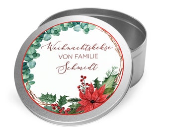 Keksdose personalisiert mit Namen | Weihnachtskekse-Dose runde Gebäckdose | Plätzchendose mit Namen | Dose für Weihnachtsplätzchen Geschenk