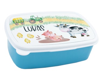 Lunch box for children boy personalized with name, farm with animals lunch box breakfast box, gift for school enrollment, Christmas