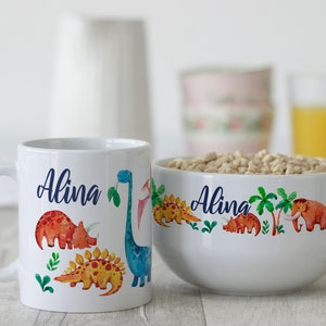 Breakfast set children personalized with name, gift crockery set for birthday / Christmas, cereal bowl, cup 3 piece gift set