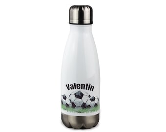 Trinkflasche Kinder, personalisiert mit Namen, Geschenk zur Einschulung Junge, Isolierflasche, Wasserflasche Schule Fussball Fußball