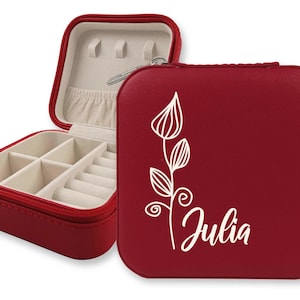 Schmuckkästchen Rot personalisiert mit Namen, Schmuckschatulle, Schmuckbox Reise - Valentinstag Geburtstag Weihnachten - Blume