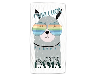 Serviette Enfants personnalisés avec nom, Lama Alpaga, No Drama Lama, Serviette de bain câline Serviette de douche Serviette de plage, Cadeau personnalisé