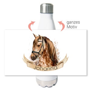 Trinkflasche personalisiert mit Namen, Isolierflasche Wasserflasche für Kinder Erwachsene, 500ml, Sportflasche Pferd Mädchen braun Bild 2