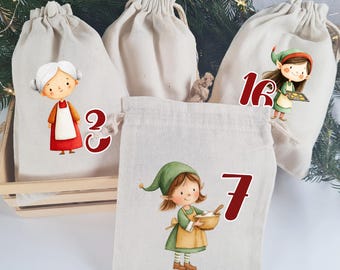 Adventskalender Säckchen 24 Tüten zum selber füllen Advent, Jutesäckchen Adventskalender zum befüllen Wiederverwendbar Backstube