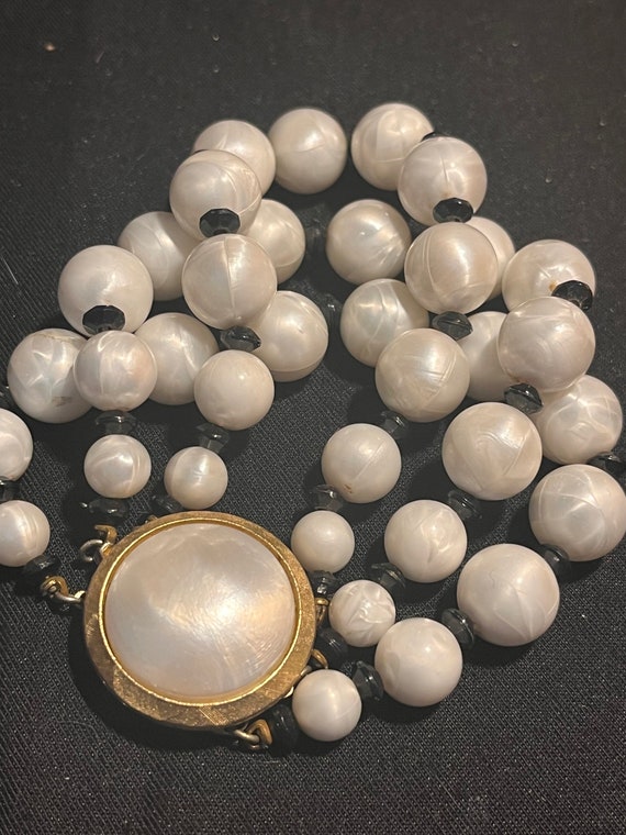Vintage Crown Trifari triple strand faux pearl an… - image 1