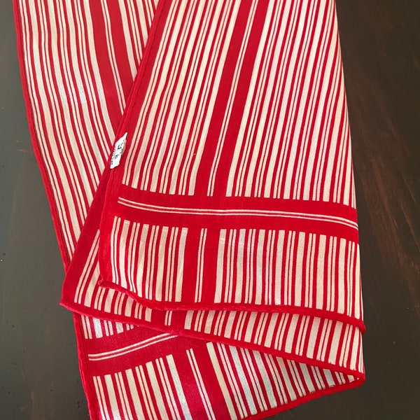 Vintage Made in Japan oblong silk scarf -red and white oblong striped silk scarf