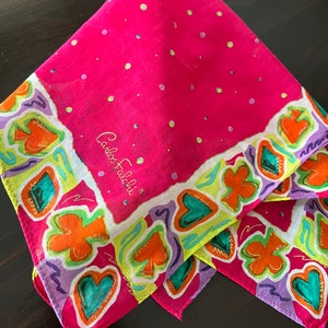 Vintage Carlos Falchi Cotton Scarf: Fuchsia Card Suits Motif