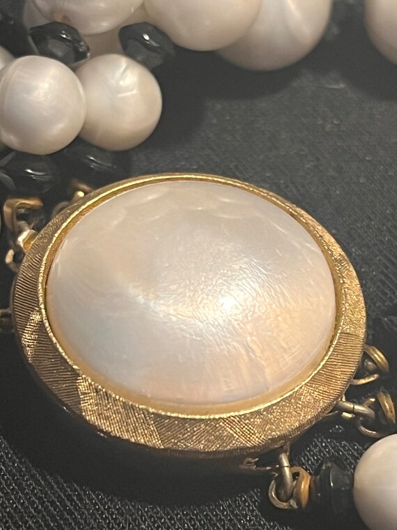 Vintage Crown Trifari triple strand faux pearl an… - image 5