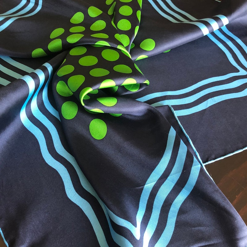 Blue Stripes and Polkadot Wool Scarf