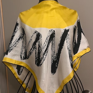 Super Rare Vintage 1960&#39;s Vera Neumann Silk abstract geometric pullover scarf: Black Yellow and White