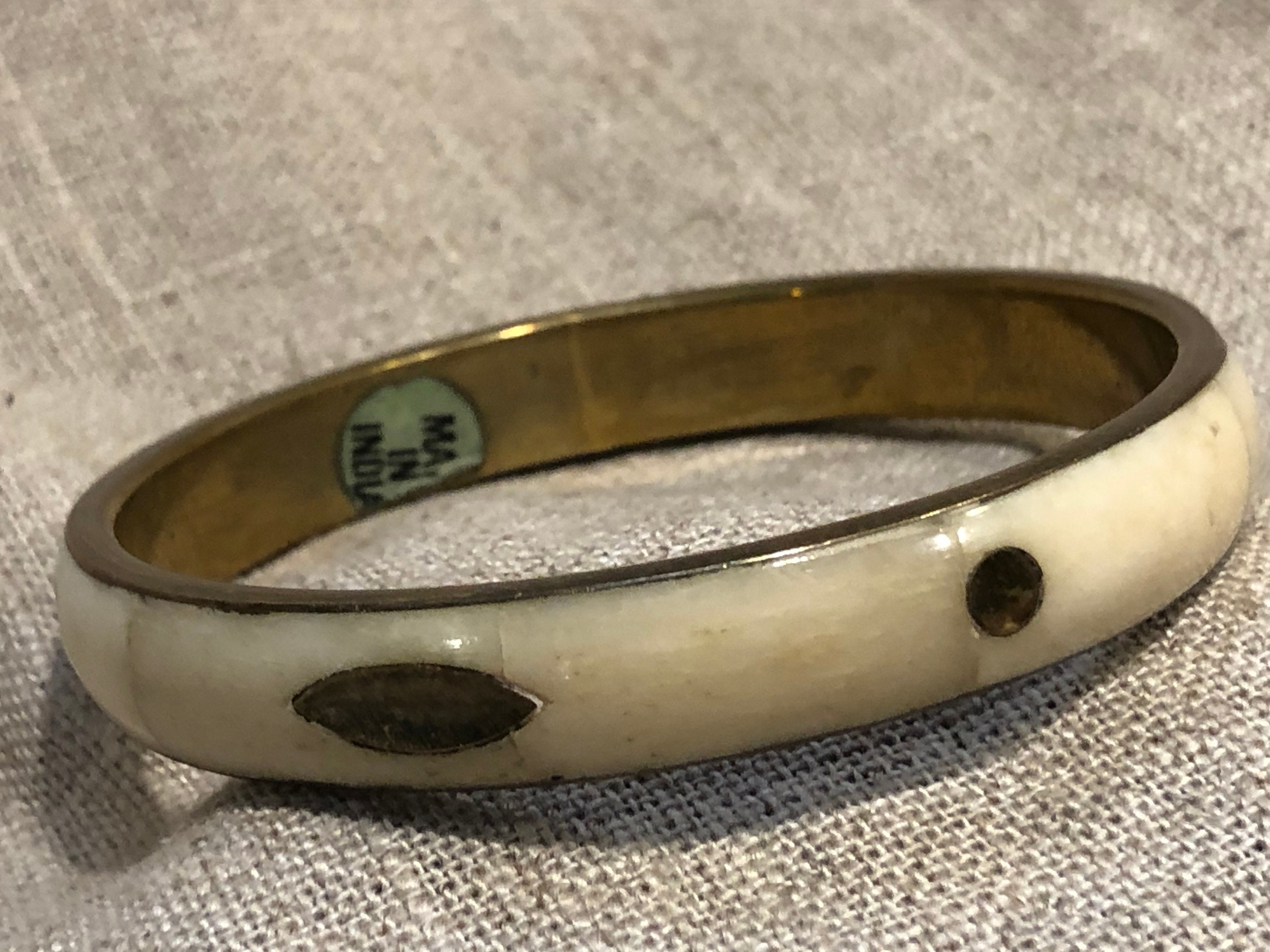 Vintage Indian Bone and brass inlaid bangle bracelet hand Etsy
