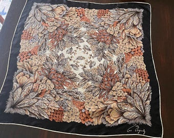Vintage hand rolled silk Anne Fogarty scarf - Beautiful leaf and feather pattern silk scarf in rich fall colors and design
