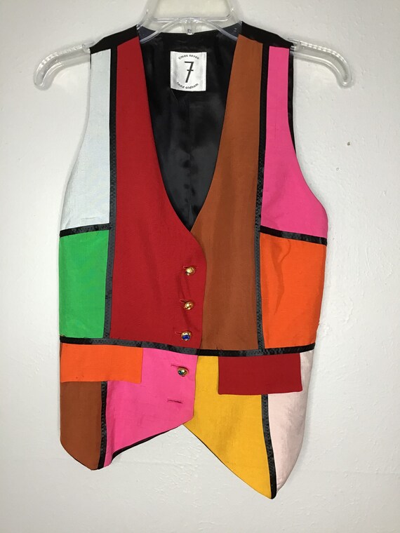 Vtg Todd Oldham Silk Colorblock Vest Lg