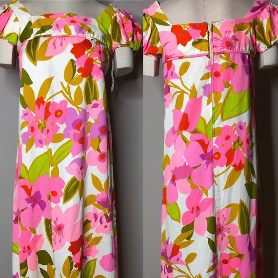Vtg Malia Honolulu Maxi Dress Puffed Sleeves