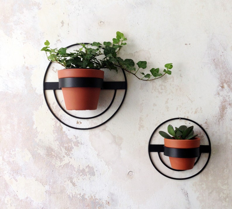 2 Wall Planters Round Metal Planter Black Hanging Plant Holder