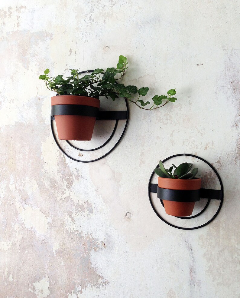 2 Wall Planters Round Metal Planter Black Hanging Planter Etsy Australia