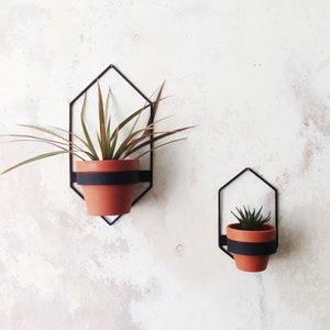 2 Wall Planters, Geometric Shape Planter, Black Hanging Planter, Metal Wall Planter, Plant Holder