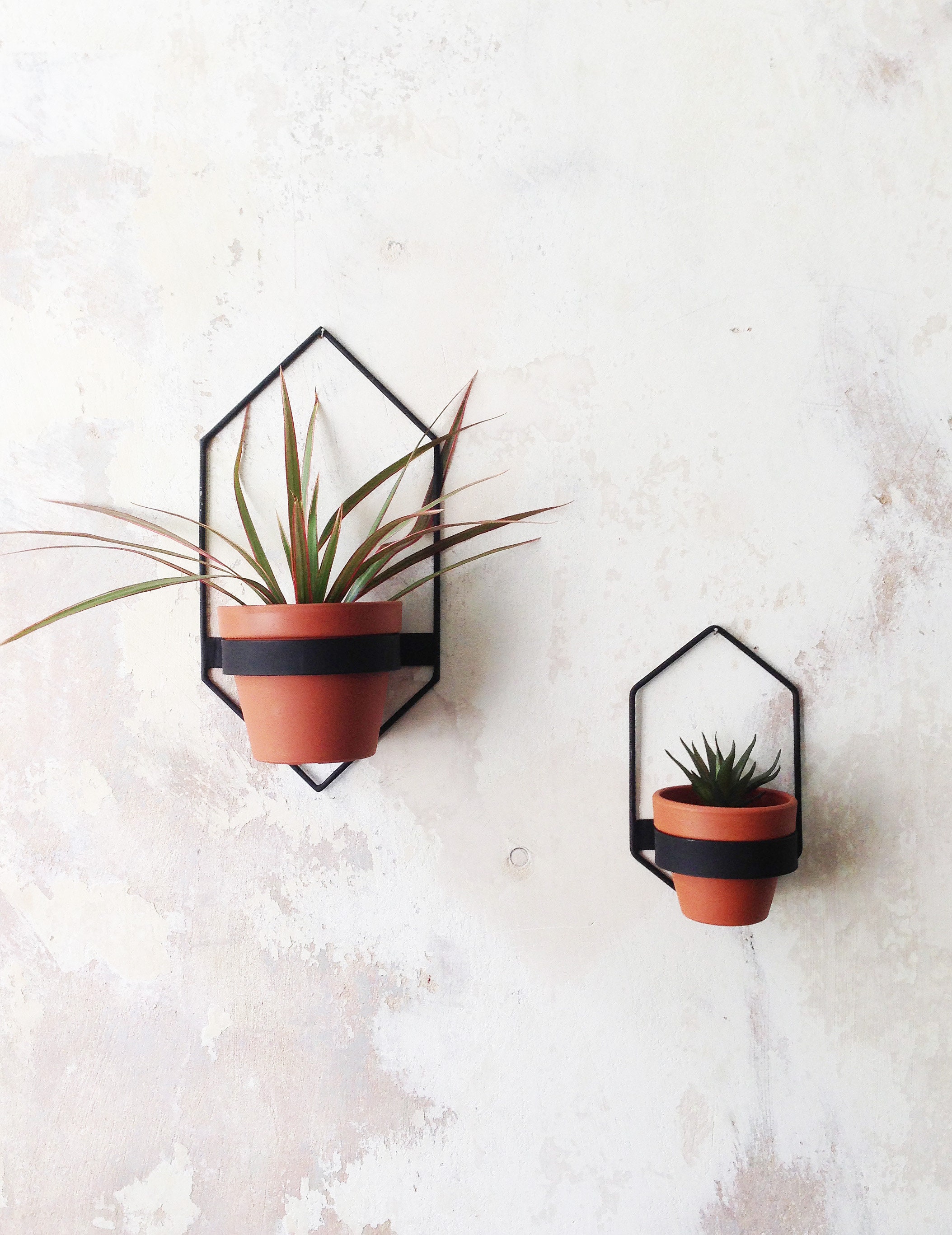 2 Wall Planters Geometric Shape Planter Black Hanging Etsy