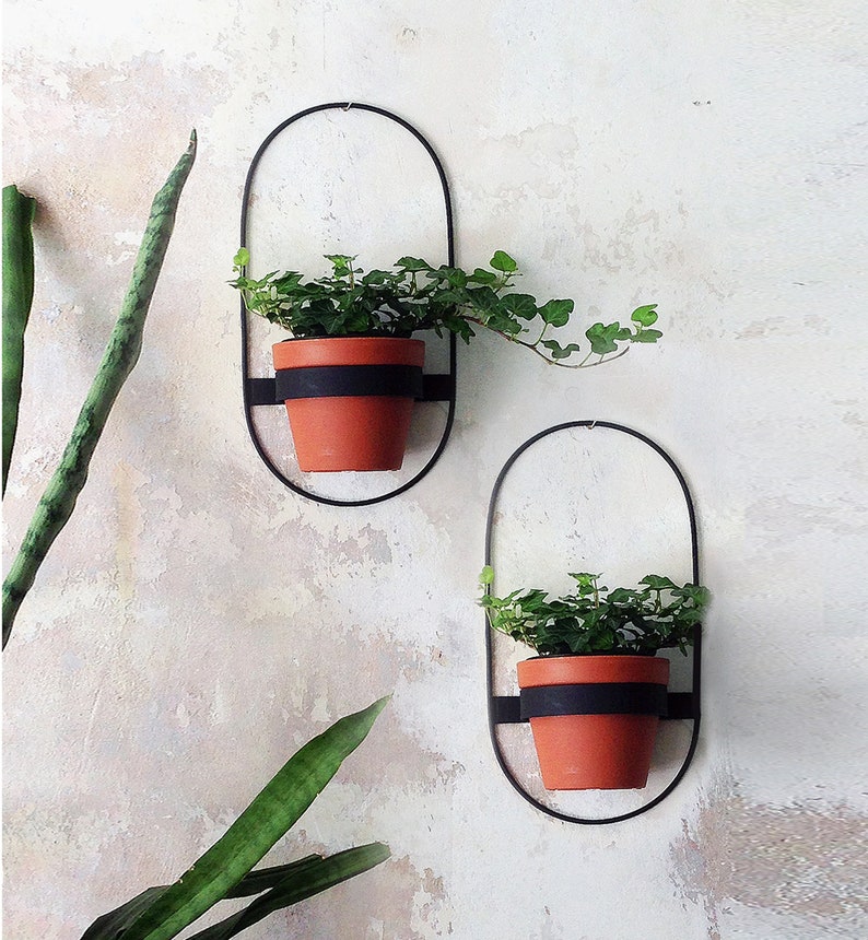 2 Big Wall Planters Geometric Shape Planter Black Hanging Image 0