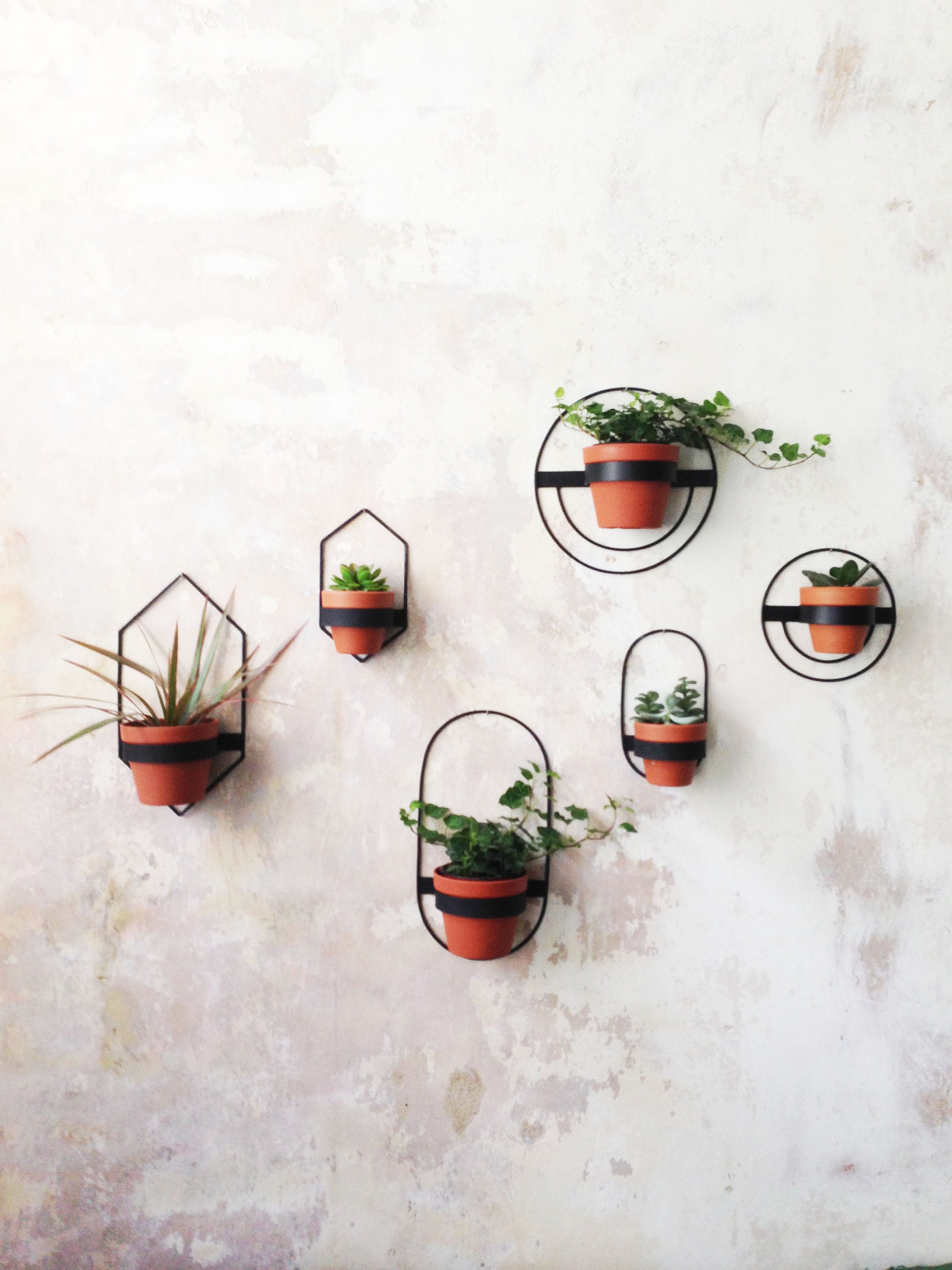 2 Wall Planters Geometric Shape Planter Black Hanging Etsy