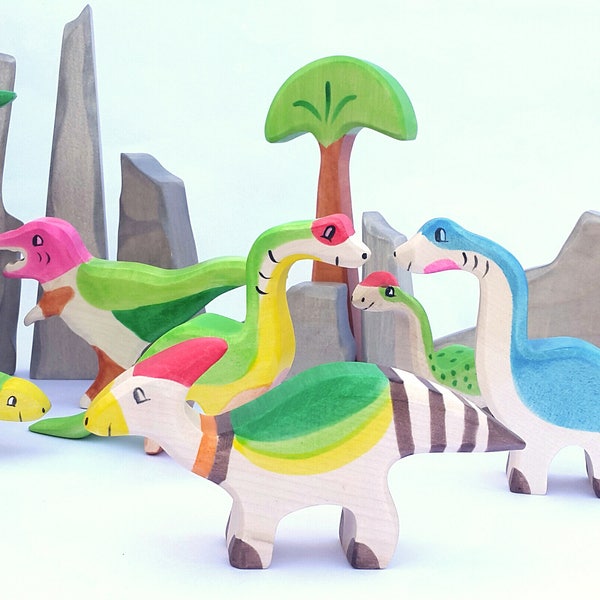 Set da gioco dinosauri in legno, set di giocattoli Dino