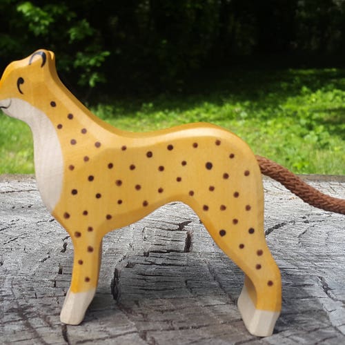 Cheetah Figurine Wooden Toy Waldorf Bio Toy Animals Zoo Etsy