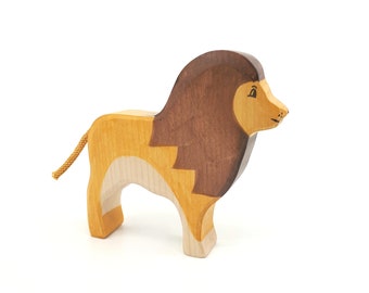 Jouet de lion en bois, Figurine de lion animal en bois