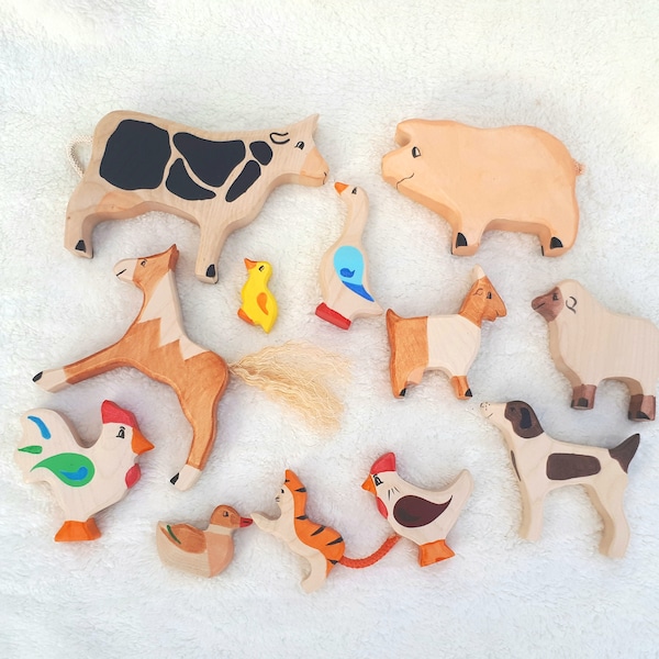 Wooden farm animals and pets set, Farm toys