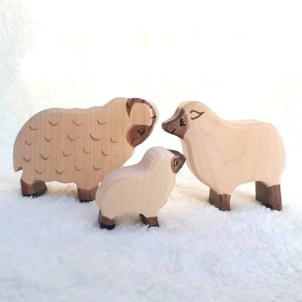 Wooden Family Sheep, Wooden Lamb, Farm Animals toys, Partyfavors for Boys and Girls, Birthday present, wooden sheep toy, waldorf toys