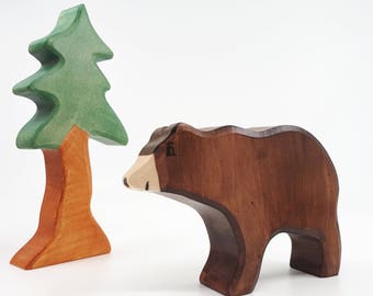 Ours de jouet, jouet en bois d’animal, jouet biologique, jouet de Waldorf, zoo, jouet fait main, jouets pour des enfants, cadeaux, figurine d’ours, garçons et filles, cadeau d’anniversaire