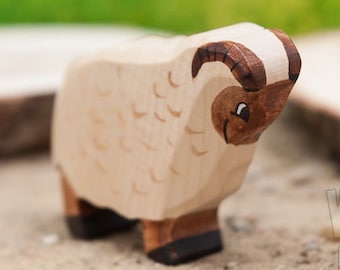 Waldorf Wooden Sheep, Wooden Ram, Bio Toy Animals, Farm Animals
