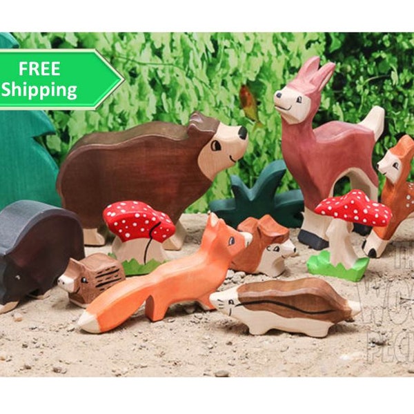 OFERTA - Set de bosque, Juego de simulación, Juguetes de mesa de naturaleza, Juguetes Waldorf, Animales salvajes, Juguetes para niños pequeños, Juguetes de madera, Regalos de fiesta para niños y niñas