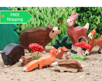 SALE - Forest Set, Pretend Play, Nature table toys, Waldorf toys, wild animals, Toddler toys, Wooden toys, Partyfavors for Boys Girls