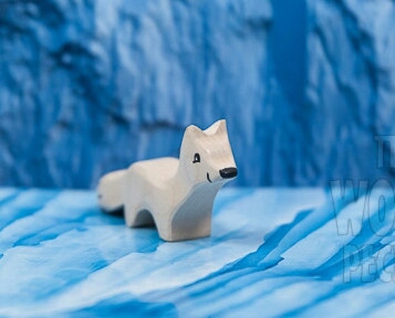 Waldorf Wooden Polar Fox, Bio Toy Animals, Handmade White Fox