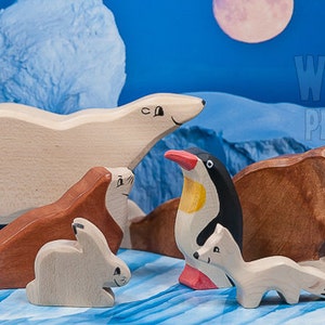 Wooden arctic animals toys, Polar animals set