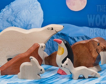 Wooden arctic animals toys, Polar animals set