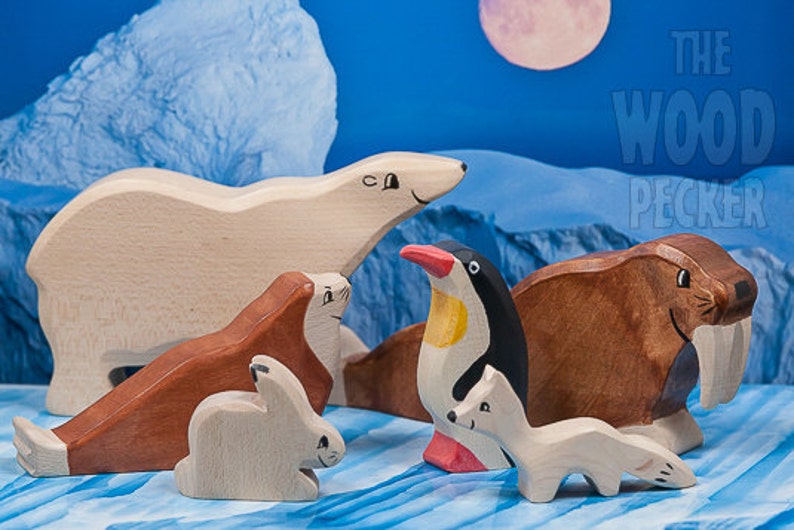 Wooden arctic animals toys, Polar animals set image 1