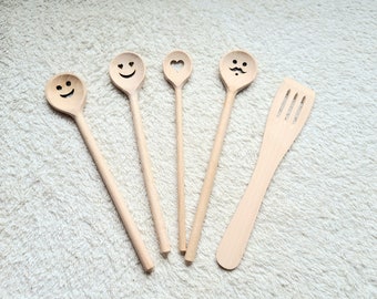 Funny wooden spoons, pretend play, cooking tools, wooden cooking set