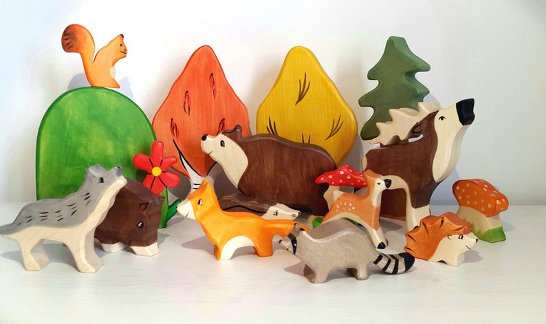 Waldorf wooden toys, Wooden animals, Woodland toys, Organic toys, Play set for kids, Waldorf toys, wooden toys, Toddler toy, Forest animals image 2