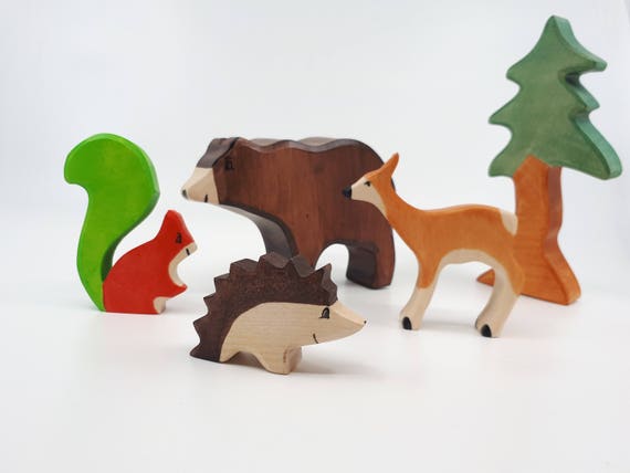 おもちゃのクマ、木製の動物のおもちゃ、バイオおもちゃ、ウォルドルフ