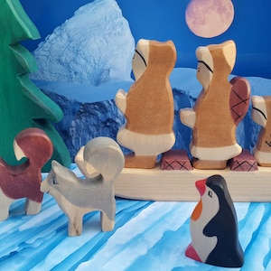 Wooden toys, Wooden Animal toys set, Baby toys, Play set, Waldorf toys, Eskimo Toy Set, Inuit figurine, Inuit toy, father day, toddler toys