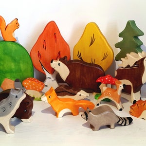 Waldorf wooden toys, Wooden animals, Woodland toys, Organic toys, Play set for kids, Waldorf toys, wooden toys, Toddler toy, Forest animals image 1