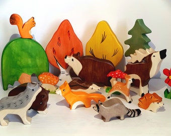 Waldorf wooden toys, Wooden animals, Woodland toys, Organic toys, Play set for kids, Waldorf toys, wooden toys, Toddler toy, Forest animals