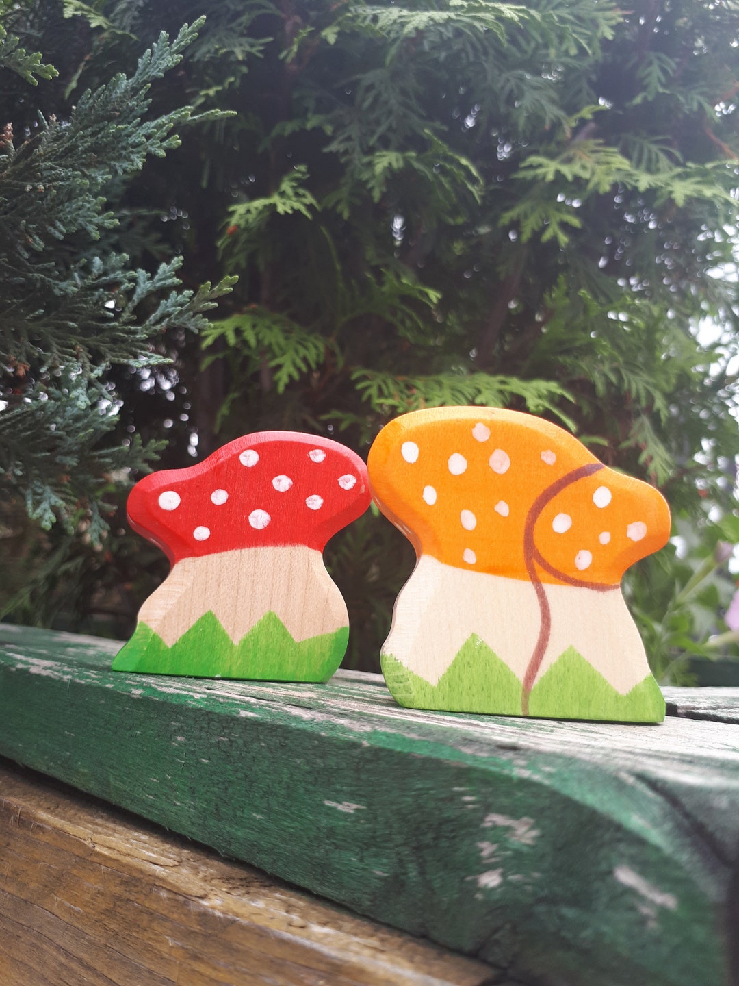 Wooden Mushroom, Set of Two, Mushroom Toy, Red Mushroom Toy, Mushroom